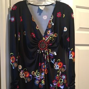 Beautiful Black Floral Tunic Dress - BEIGE by eci